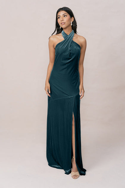 Athena Velvet Dress | Made To Order | Desert Blue