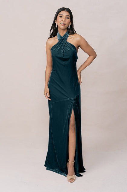 Athena Velvet Dress | Made To Order | Desert Blue