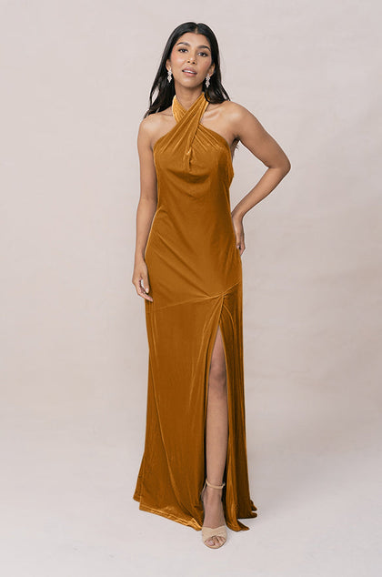 Athena Velvet Dress | Made To Order | Mustard