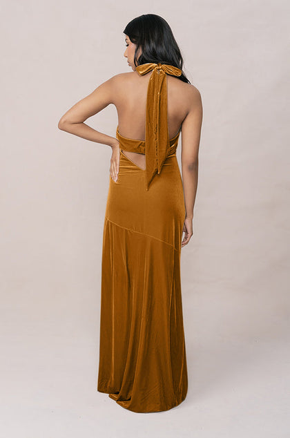 Athena Velvet Dress | Made To Order | Mustard