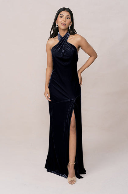 Athena Velvet Dress | Made To Order | Navy Blue