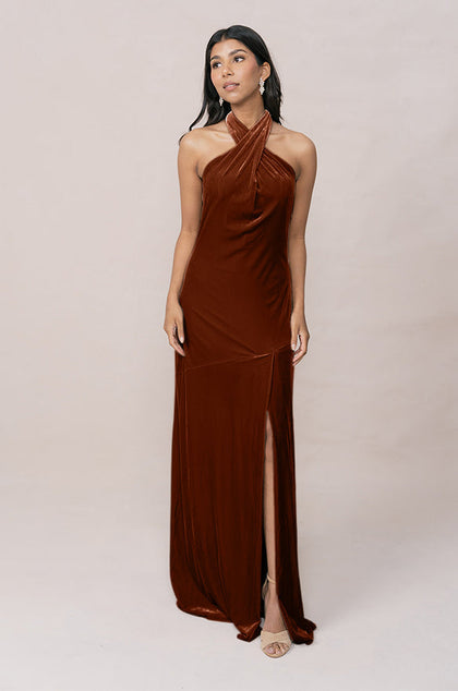 Athena Velvet Dress | Made To Order | Rust