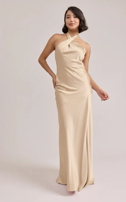 Athena Satin Dress | Gold Champagne