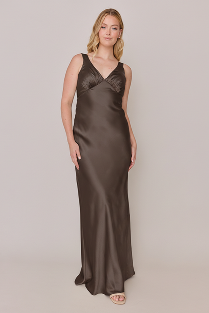 Audrey Satin Dress | Made To Order | Espresso