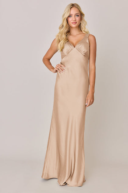 Audrey Satin Dress | Made To Order | Honey Beige