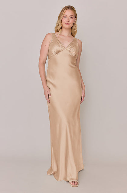 Audrey Satin Dress | Made To Order | Honey Beige