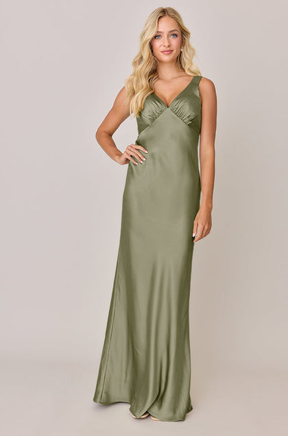 Audrey Satin Dress | Made To Order | Moss