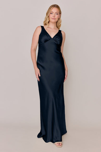 Audrey Satin Dress | Made To Order | Navy Blue