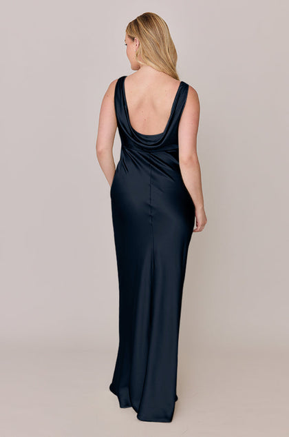 Audrey Satin Dress | Made To Order | Navy Blue