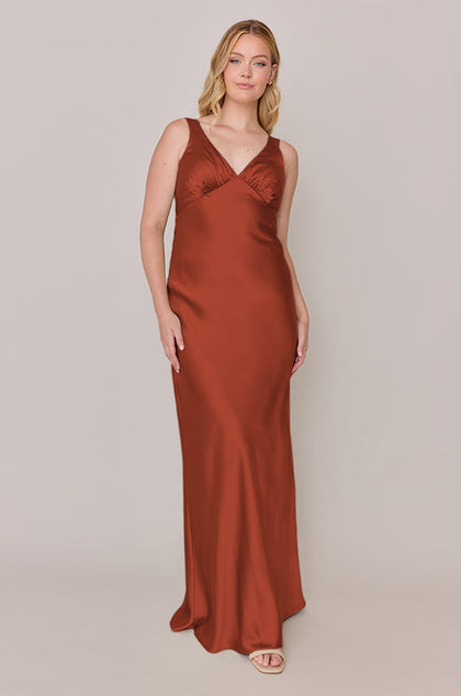 Audrey Satin Dress | Made To Order | Rust