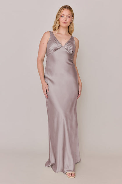 Audrey Satin Dress | Made To Order | Taupe