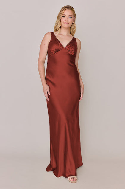 Audrey Satin Dress | Made To Order | Terracotta Rust