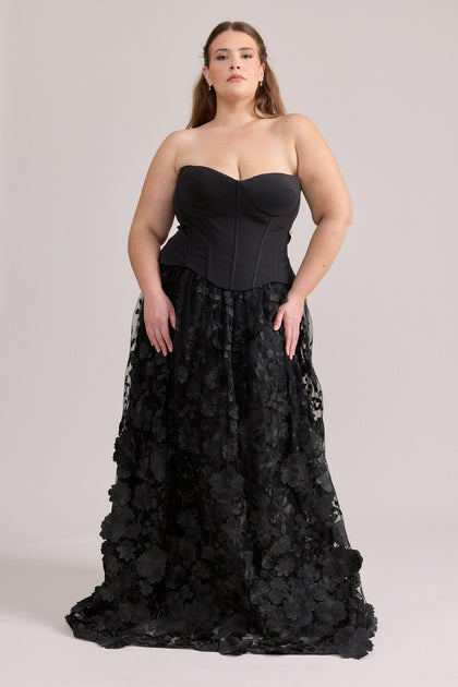 Azalea Crepe + Appliqué Dress | Black