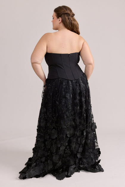 Azalea Crepe + Appliqué Dress | Black