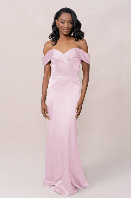 Bardot Satin Dress | Made To Order | Baby Pink