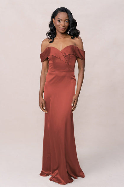 Bardot Satin Dress | Made To Order | Cinnamon Rose