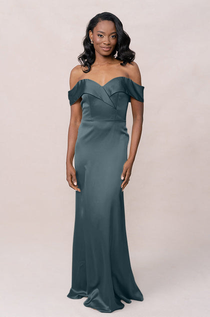 Bardot Satin Dress | Made To Order | Eucalyptus