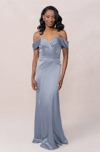 Bardot Satin Dress | Made To Order | French Blue