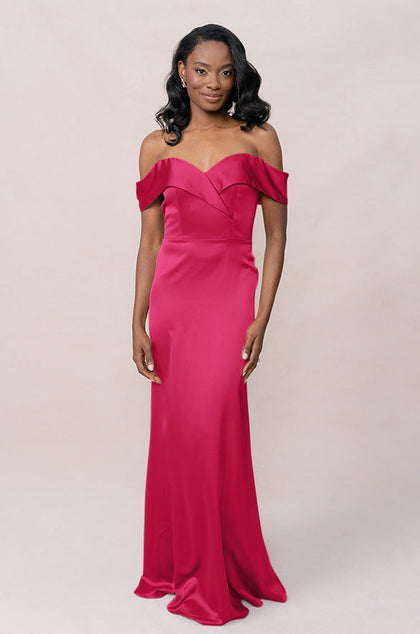 Bardot Satin Dress | Made To Order | Hot Pink