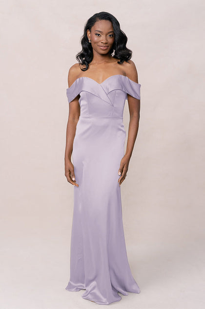 Bardot Satin Dress | Made To Order | Light Lavender