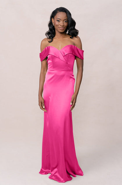 Bardot Satin Dress | Made To Order | Malibu Pink