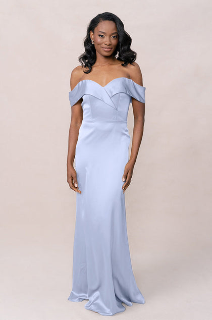 Bardot Satin Dress | Made To Order | Periwinkle