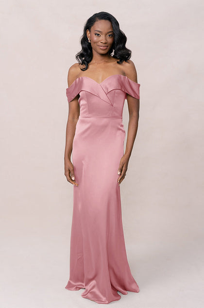 Bardot Satin Dress | Made To Order | Rosette