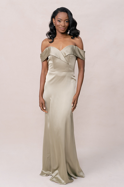 Bardot Satin Dress | Made To Order | Silver Sage