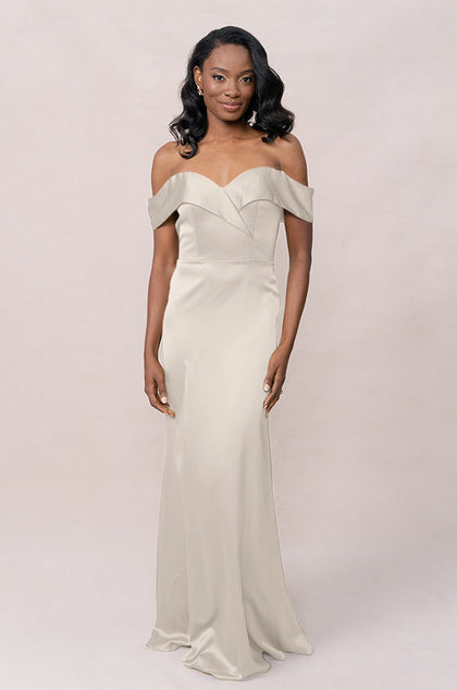 Bardot Satin Dress | Made To Order | Soft Champagne
