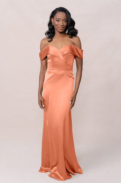 Bardot Satin Dress | Made To Order | Tangerine