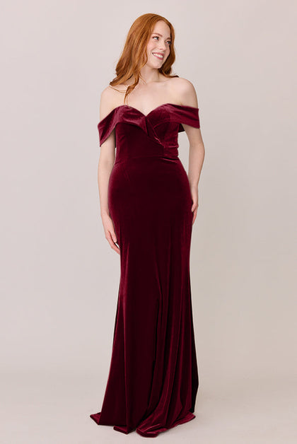 Bardot Velvet Dress | Made To Order | Burgundy
