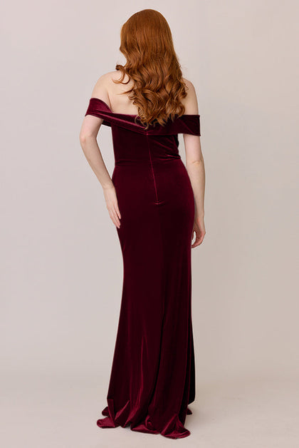 Bardot Velvet Dress | Made To Order | Burgundy