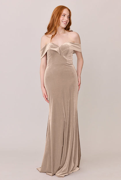 Bardot Velvet Dress | Made To Order | Champagne