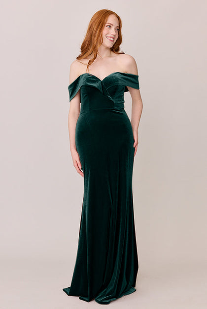 Bardot Velvet Dress | Made To Order | Emerald