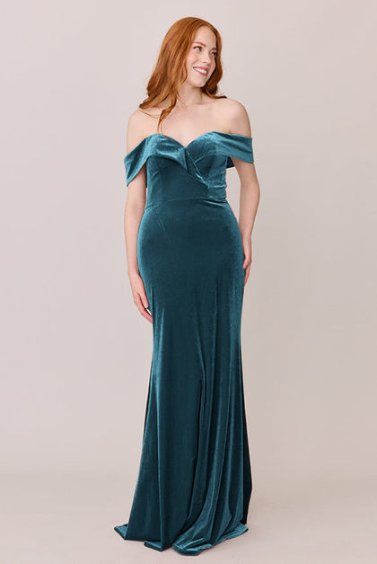 Bardot Velvet Dress | Made To Order | Desert Blue