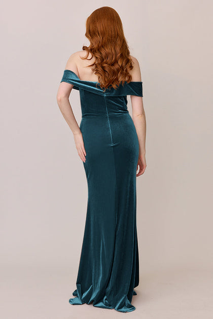 Bardot Velvet Dress | Made To Order | Desert Blue