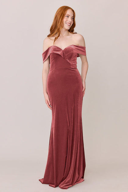 Bardot Velvet Dress | Made To Order | Dusty Rose