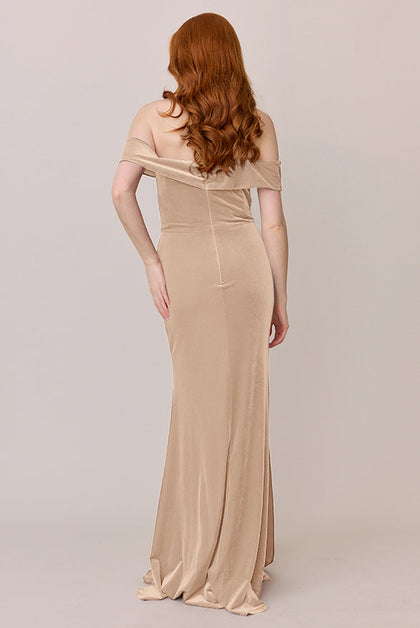 Bardot Velvet Dress | Made To Order | Gold Champagne