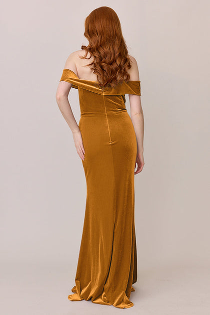 Bardot Velvet Dress | Made To Order | Mustard
