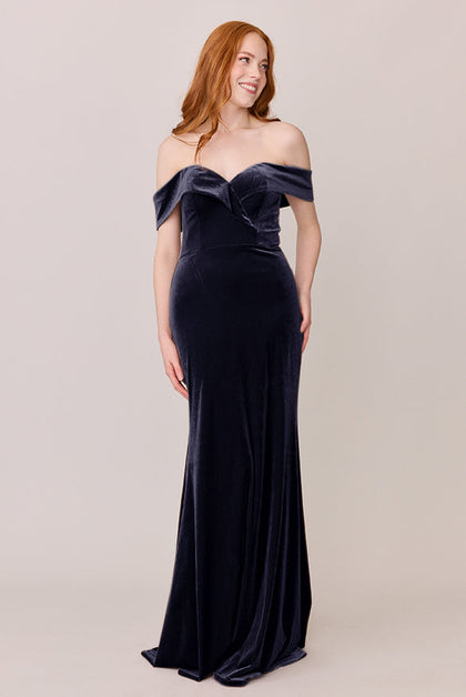 Bardot Velvet Dress | Made To Order | Navy Blue