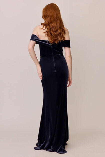 Bardot Velvet Dress | Made To Order | Navy Blue