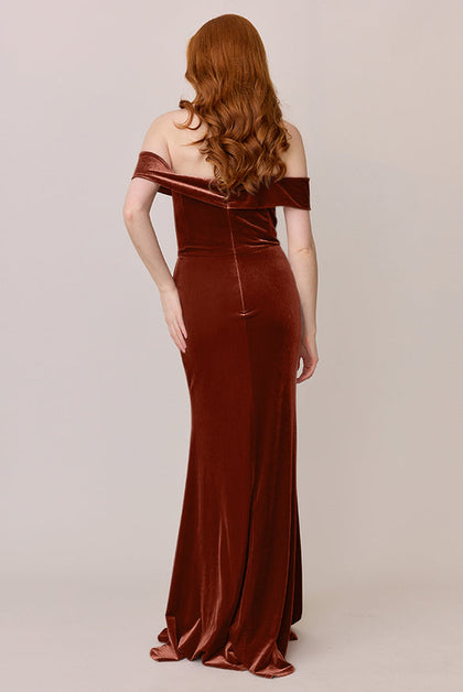 Bardot Velvet Dress | Made To Order | Terracotta