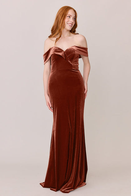 Bardot Velvet Dress | Made To Order | Terracotta