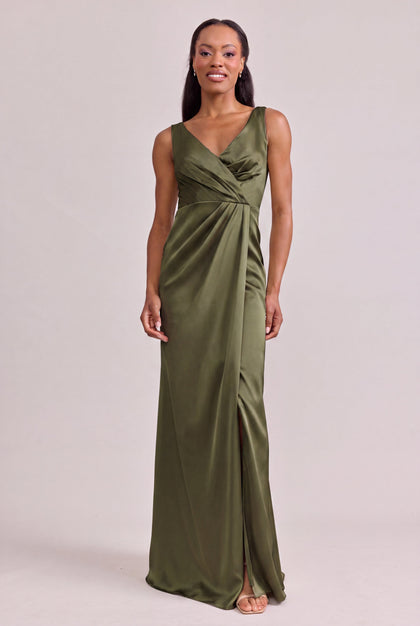 Blair Satin Dress | Made To Order | Deep Olive