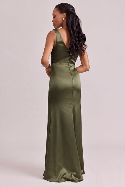 Blair Satin Dress | Made To Order | Deep Olive