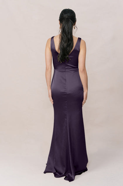 Blair Satin Dress | Made To Order | Eggplant