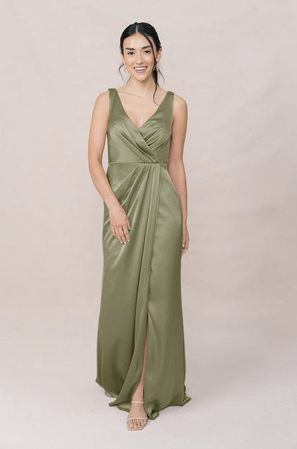 Blair Satin Dress | Made To Order | Moss