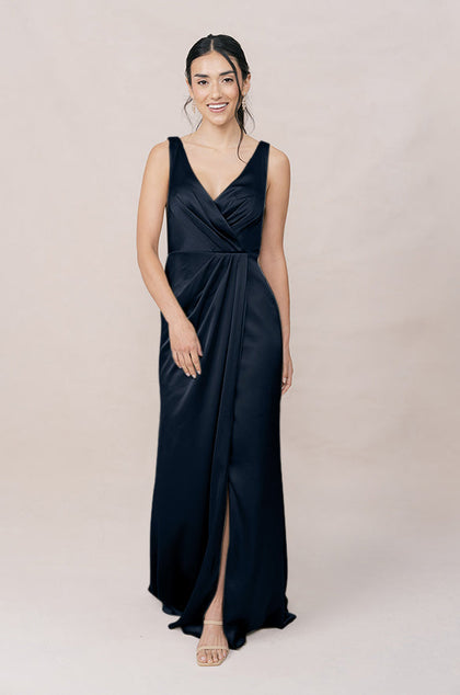 Blair Satin Dress | Made To Order | Navy Blue