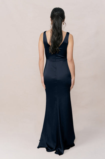 Blair Satin Dress | Made To Order | Navy Blue
