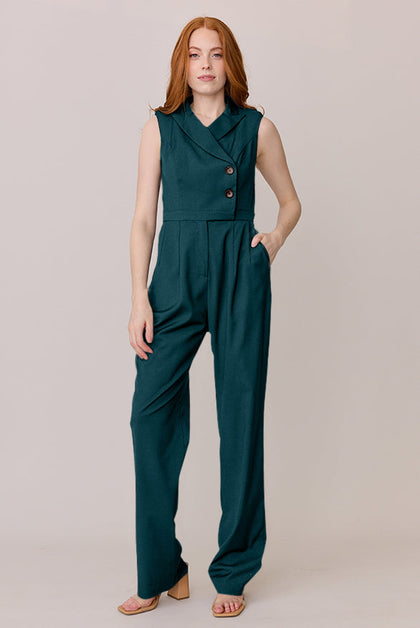 Blake Crepe Jumpsuit | Made To Order - Classic Emerald